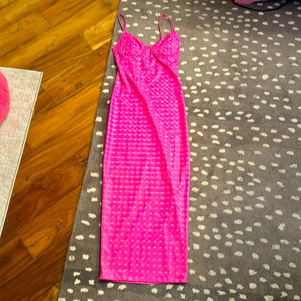 Sexy, hot, pink vinyl, formfitting, body con, fetish fashion, nova dress small
